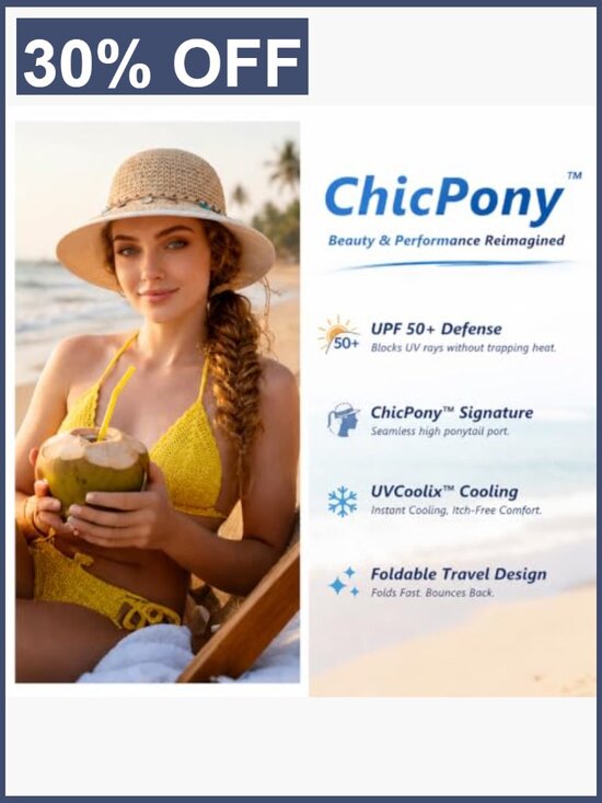 UPF 50+ Ponytail Sun Hat Wide Brim Handwoven Straw Packable Beach main image 5